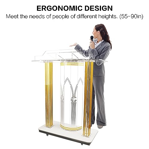 Petolovty Clear Acrylic Podium Stand with LED - 46" Large Lectern for Classroom, Church, Concerts