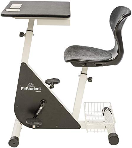 FitStudent Junior Bike Desk - Standing Desk Exercise Bike Pedal Machine with Stabilizer Wheels for Easy Movement - Height Adjustable Desk and Seat with Desk Top Storage