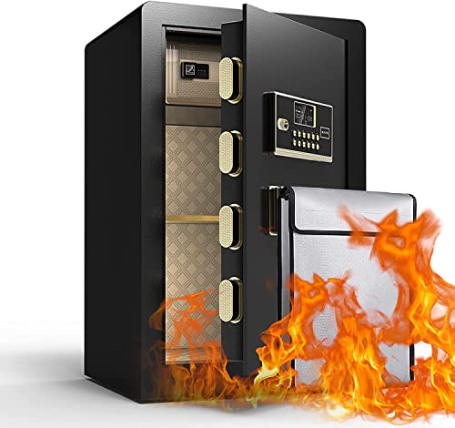VrixTT Safe Box Fireproof Waterproof, 2.4 Cubic Feet Solid Alloy Steel Safe with Waterproof Bag, Electronic Digital Safe Box for Protect Jewelry, Valuables