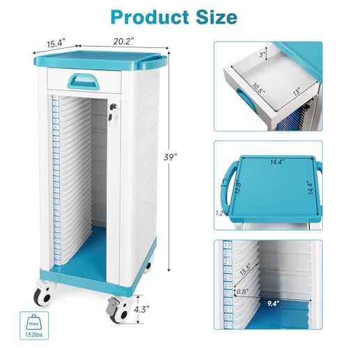 Enocreay Mobile Medical Trolley Cart 30 Tiers Shelves Record Archive Cart 132 LBS Load