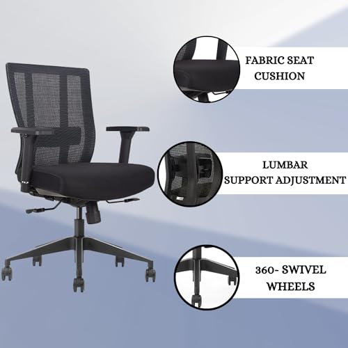 GM Seating Bitchair Ergonomic Mesh Conference Room Chair Pack of 6 - Adjustable Lumbar Support & Arms, Seat Depth Adjustable - Black