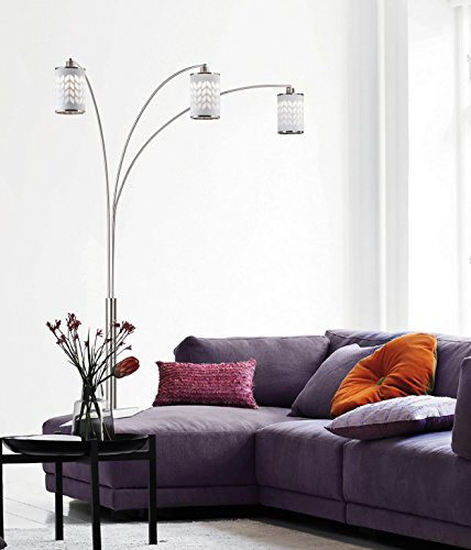 NOVA of California 2311078 Flora Contemporary Three Light Arched Floor Lamp, Metal with Weathered Brass Finish and Dimmer Switch, Modern Over The Sofa Living Room Light