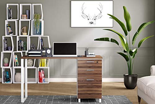 Milano Home & Office Computer Desk with 3 Detachable Locked Drawers (Cass Walnut/White)