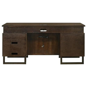 Pemberly Row 5-Drawer Wood Credenza Desk Dark Walnut Gunmetal