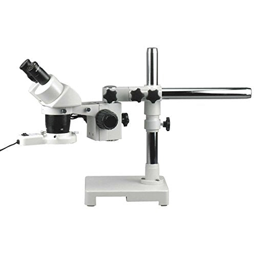 AmScope SW-3B13-FRL Binocular Stereo Microscope, WH10x Eyepieces, 10X and 30X Magnification, 1X/3X Objective, Single-Arm Boom Stand, 8W Fluorescent Ring Light, 110V-120V