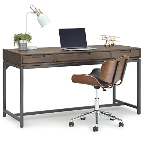 Simpli Home AXCBAN-09 Banting Solid Hardwood Modern Industrial 60 inch Wide Desk in Walnut Brown