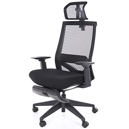 Home Office Swivel Ergonomic Executive Desk Mesh Task Chair High Adjustable with Headrest Footrest (Black)