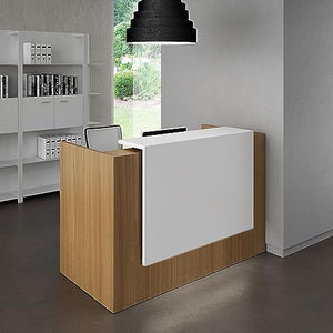 UGOS Modern Reception Desk 53" with Transaction Countertop - Teak and White