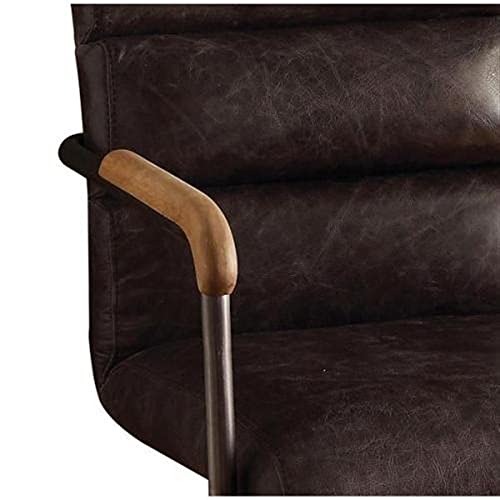 JHSHOP Office Task Desk Chair Executive Office Chair Office Sofa with Wooden Armrests Romantic Old-Fashioned Brown Top Layer Leather Comfortable and Stylish Office Chair
