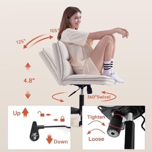EMIAH Armless Faux Fur Vanity Office Desk Chair with Wheels