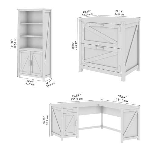 Bush Furniture Knoxville 60W L-Shaped Desk with File Cabinet and Bookcase Set