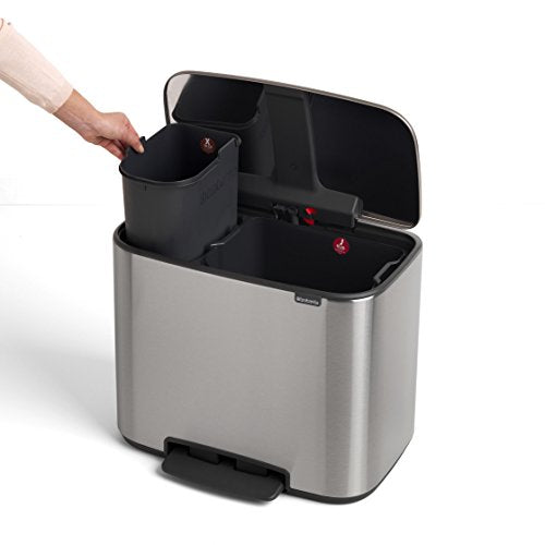 Brabantia Bo Step On Trash Can - 2 + 5 Gal Buckets (Matt Steel FPP) Kitchen Garbage/Recycling Can with Removable Compartments.