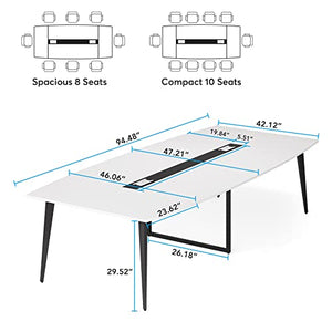 Tribesigns 8FT Boat Shaped Conference Table with Grommet - White & Black, Modern Office Meeting Table