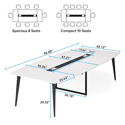 LITTLE TREE 8FT Boat Shaped Conference Room Table, White&Black