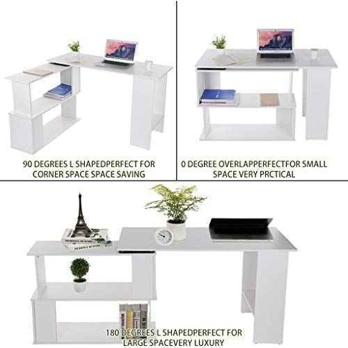 L-Shaped Computer Desk, Board Material,47 Inches Corner Desk with Hutch Bookshelf, Student Desk PC Laptop Writing Table Workstation for Home Office,Shipping from USA