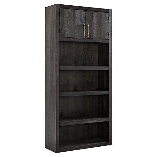 Ashley Furniture Signature Design - Raventown Large Bookcase - 2 Adjustable Shelves/1 Fixed Middle Shelf/Upper Cabinet- Contemporary - Grayish Brown Finish