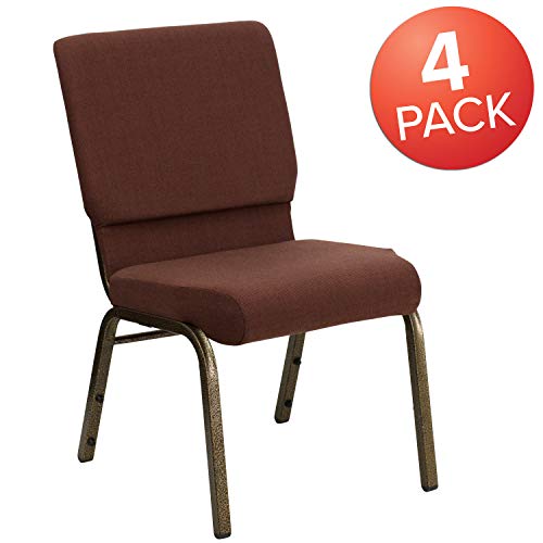 Flash Furniture 4 Pack Stacking Church Chair in Brown Fabric - Gold Vein Frame