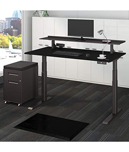 Split Top Electric Stand Up Desk (Black Shelves) (60", Black Frame/Black Top)