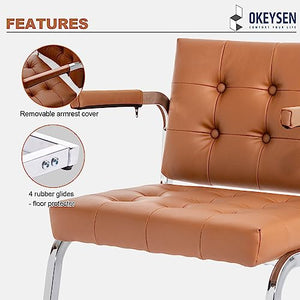 Okeysen Set of 8 Conference Room Chairs - Modern Leather Office Desk Chairs, Sled Base