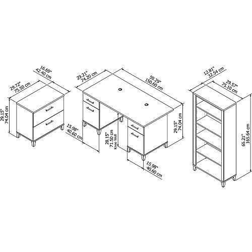 Bush Furniture Somerset 60W Office Desk with Lateral File Cabinet and 5 Shelf Bookcase in Hansen Cherry