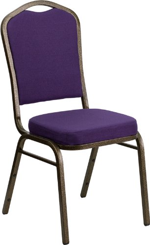 LIVING TRENDS Marvelius Crown Back Stacking Banquet Chair - Purple Fabric/Gold Vein Frame, 10 Pack