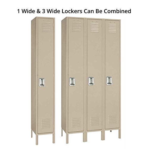 LYON 3-Wide 54" Metal Locker - Putty Finish - Steel Construction - Made in USA