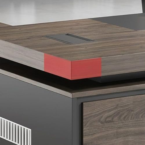 KWOKING Executive Brown L-Shape Writing Desk with Drawers - 94.5" x 63" x 29.5
