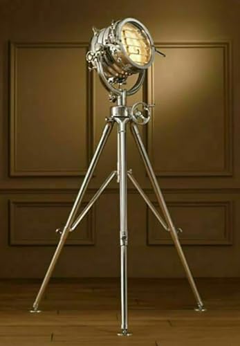 Generic Vintage Marine Nautical Industrial Spotlight Floor Lamp Tripod Stand Hollywood Floor Lamp