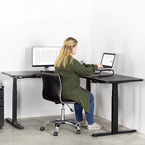 VIVO Electric Height Adjustable 67 x 60 inch Corner Stand Up Desk, Black Solid One-Piece Table Tops, Black Frame, L-Shaped Standing Workstation, DESK-KIT-3E6B