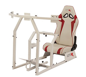 GTR Simulator GTAF-WHT-S105LWHTRD - GTA-F Model (White) Triple or Single Monitor Stand with White/Red Adjustable Leatherette Seat, Racing Simulator Cockpit Gaming Chair Single Monitor Stand