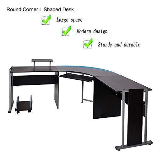 KARMAS PRODUCT L Shaped Computer Desk Modern Corner Table Wood Laptop Home Office Desks Black, 71.3x19.6x30.3in