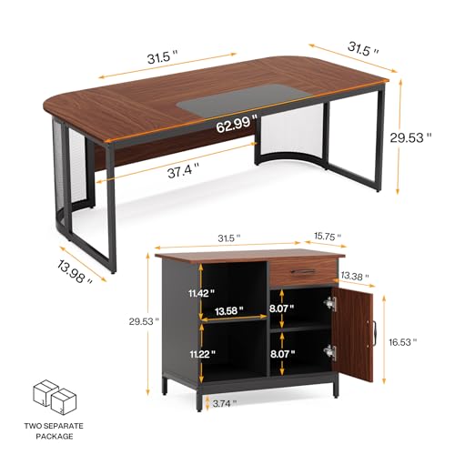 Tribesigns Executive Desk with File Cabinet, L-Shaped Office Desk with Drawer and Shelves