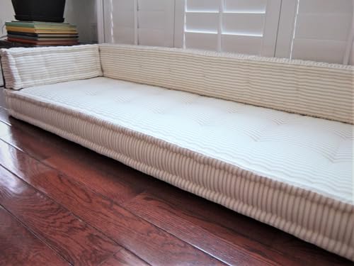 Lschool Tufted Box Custom Bench Cushion, Gray Ticking Stripe