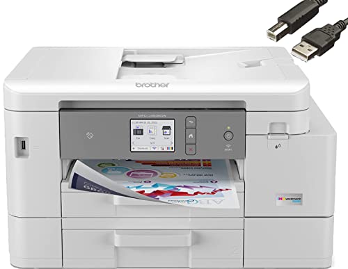 Brother MFC-J4535DW INKvestment Tank All-in-One Color Inkjet Printer with NFC, Auto 2-Sided Printing, Print Scan Copy Fax, Built-in wireless, 4800 x 1200 dpi, White - Bundle with JAWFOAL Printer Cable