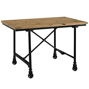 Modway Raise Industrial Farmhouse Pine Wood and Steel Industrial Office Desk In Brown
