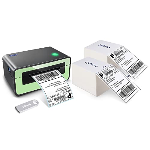 POLONO Label Printer - 150mm/s 4x6 Green Thermal Label Printer, POLONO 4"x6" 1000 Labels Direct Thermal Shipping Labels, Compatible with Amazon, Ebay, Etsy, Shopify and FedEx