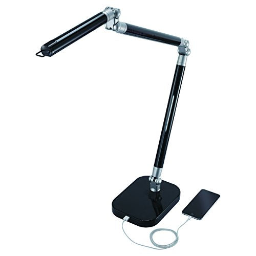 BLACK+DECKER PureOptics Summit Flex Ultra Reach 10W Flicker-Free Natural Daylight LED Desk Lamp with USB Charging Port, 6 Dimming Levels (447 Lumens), Black/Gray (LED10ARC-BLK)