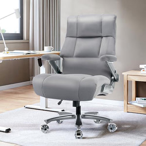 OPOWING Big and Tall Office Chair 500lbs - Fabric Executive Desk Chair with Adjustable Lumbar Support, 3D Flip Up Arms, Grey