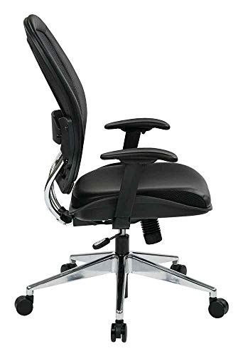 SPACE Seating Professional AirGrid Back and Eco Leather Seat and Trim, 2-to-1 Synchro Tilt Control, Adjustable Arms and Lumbar, Polished Aluminum Base Managers Chair, Black
