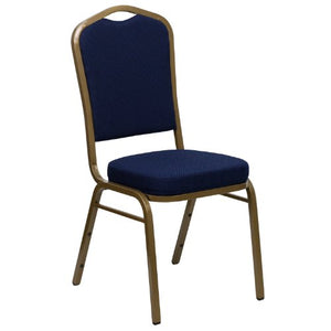 Flash Furniture 4 Pack HERCULES Series Crown Back Stacking Banquet Chair Navy Blue Patterned Fabric Gold Frame