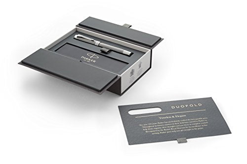 PARKER Duofold Centennial Fountain Pen, Prestige Ruthenium Chiselled, Fine Solid Gold Nib, Black Ink and Convertor (1931333)