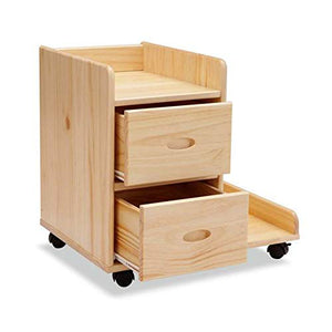 None Wood CPU Stand with Drawers and 4 Caster Wheels