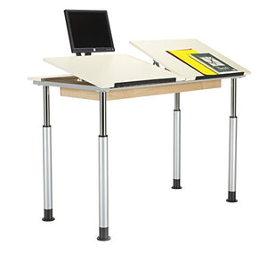 Diversified Woodcrafts ALTD3-6030 Adjustable Leg Drafting Table, Double Station, 28-42" Height, 30" Width, 60" Length, Silver/Almond