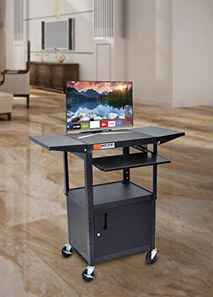 Luxor Adjustable-Height Steel AV Cart with Pullout Keyboard Tray Cabinet Drop Leaf