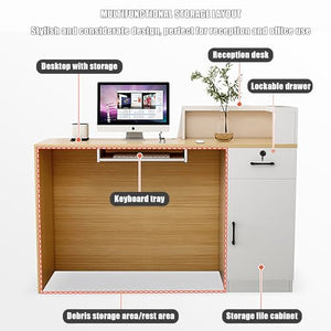 HSHBDDM Modern Reception Counter Desk with Drawers 140x42x100cm D-Right