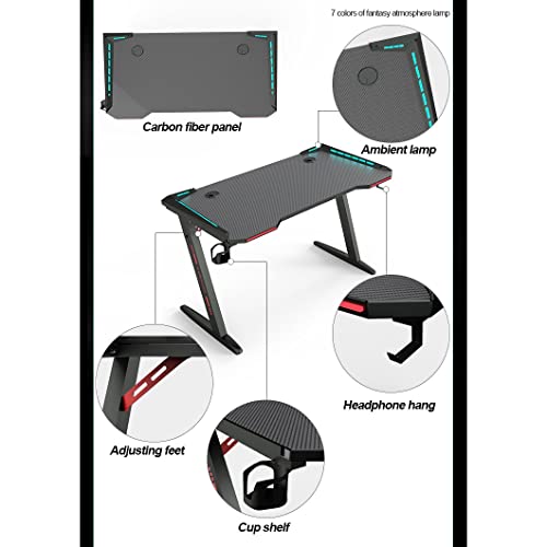 AAGAZA Black Gaming Table with Lamp Z Leg Adjustable Office Computer Desk