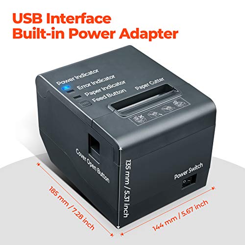 MUNBYN USB POS Receipt Printer, Thermal Receipt Printer, with Auto Cutter 80mm Printer Direct Thermal Printer with Driver 230mm/s Printing Speed for ESC/POS(ONLY USB Interface) for Windows, Mac, Linux