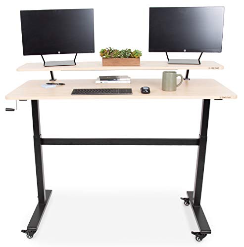 Stand Steady Tranzendesk | 55 Inch Standing Desk with Clamp On Shelf & Detachable Wheels | Crank Height Adjustable Sit to Stand Workstation | Monitor Riser Supports 3 Screens (55 in / Maple)