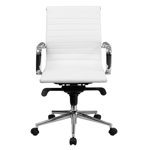 MFO Mid-Back White Ribbed Upholstered Leather Conference Chair