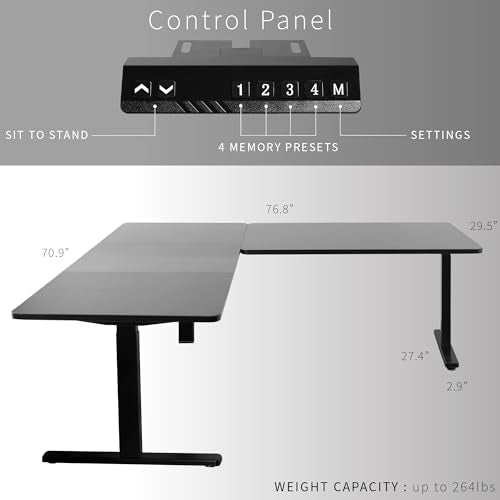 VIVO Electric Height Adjustable L-Shaped Corner Stand Up Desk, White Frame, 2 Dark Gray Table Tops, Memory Controller - 3E Series